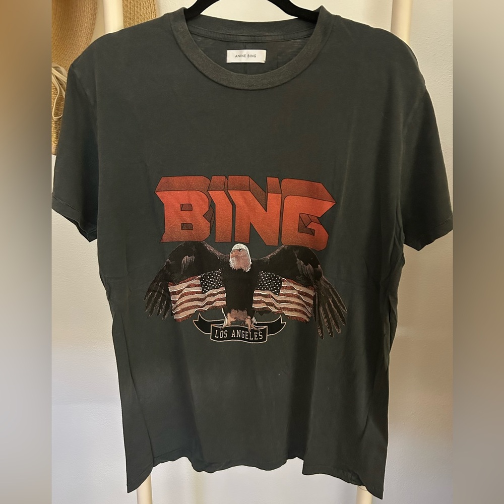 Anine BIng Black and Red Graphic Bird Tee